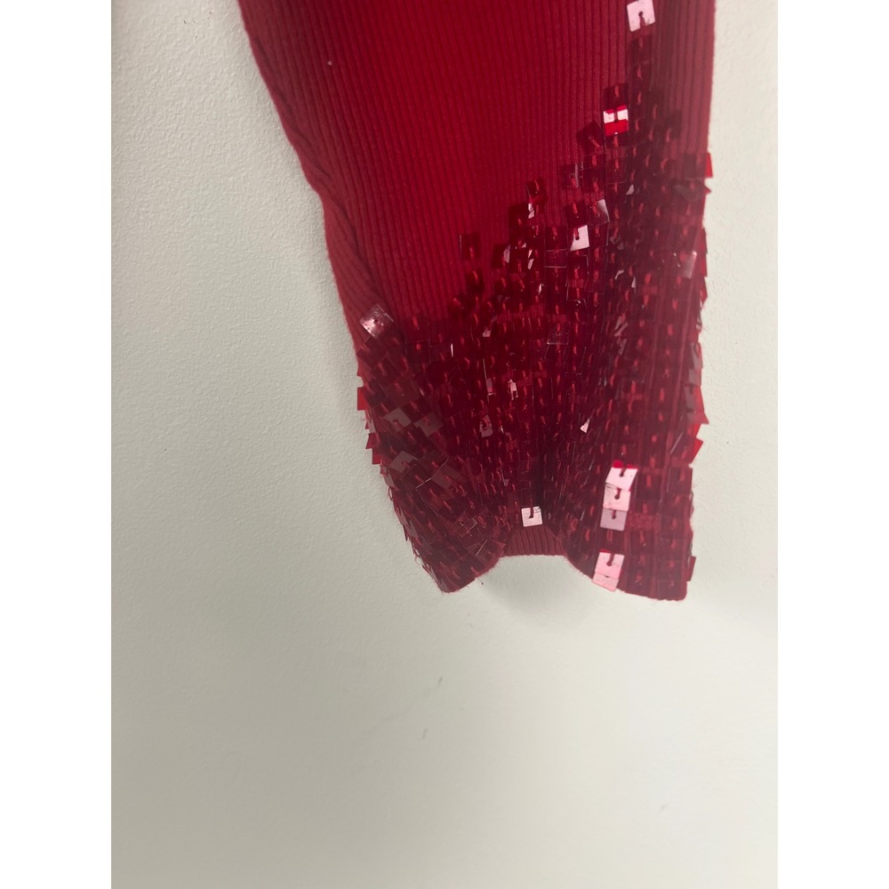 Coldwater Creek Red Ribbed 3/4 Sleeve Top Sequin Embellished Cuff Women's M‎ - Picture 2 of 8
